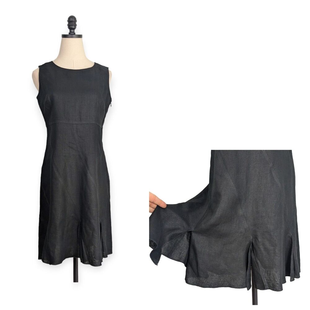 Vintage Anne Klein Linen Mini Dress Knee Short Flare Car Wash Ruffle Black 8P